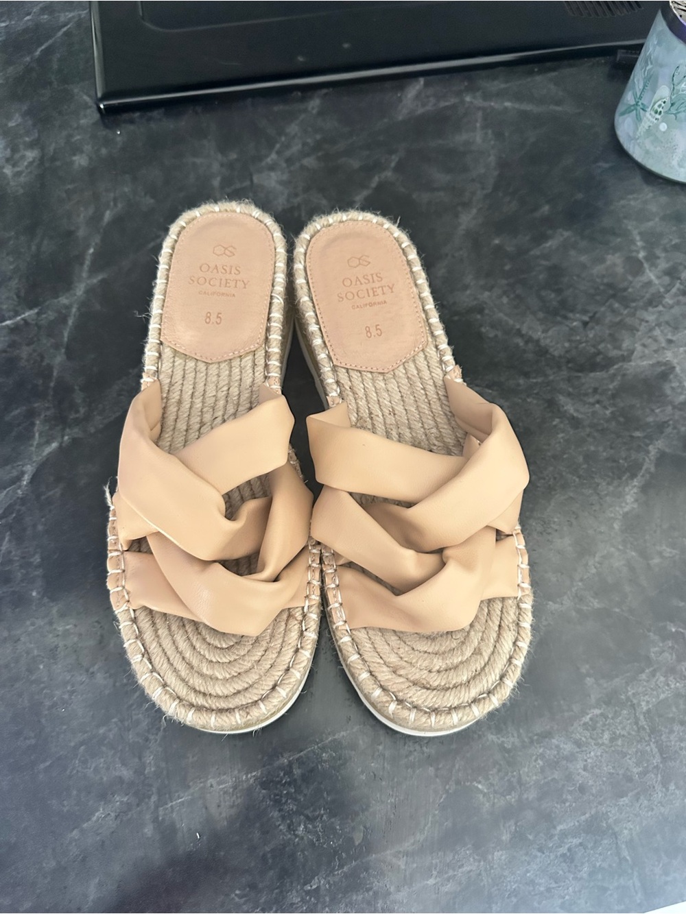 Oasis Society Nude Braided Platform Espadrille Sandals NEW